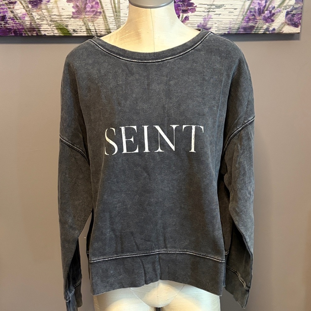 Women’s SEINT Washed Black Crewneck Sweatshirt Size 2XL